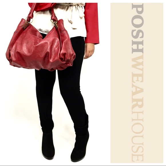 Bueno Handbags - Roomy Distressed Red & Brass Dual Strap Hobo Bag